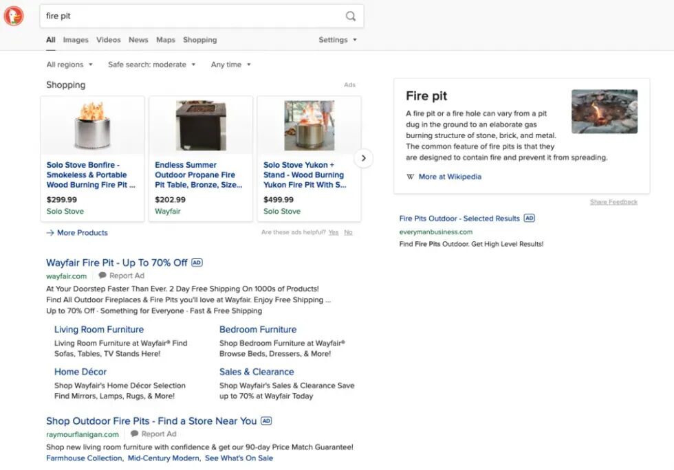 DuckDuckGo Ad Sample